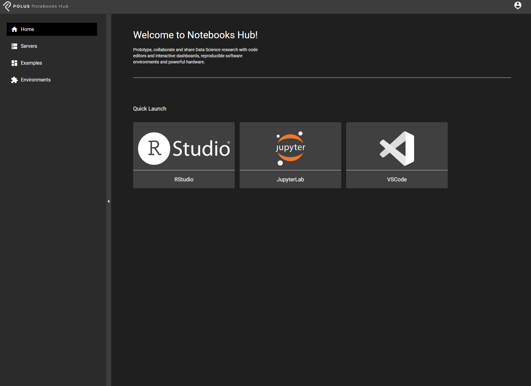 A screenshot of the Notebooks Hub home page