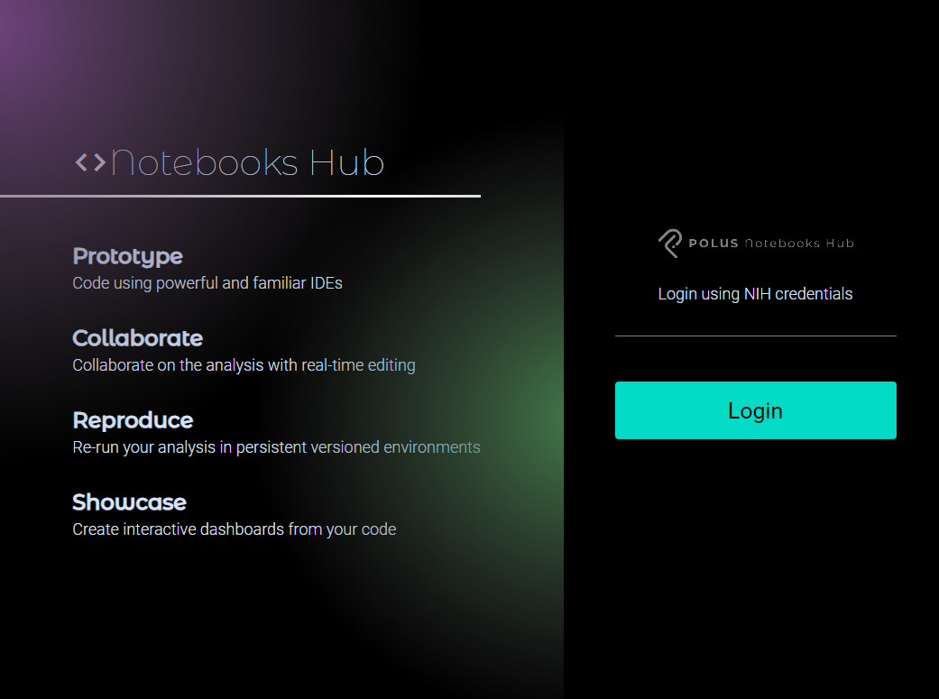 A screenshot of the Notebooks Hub login page