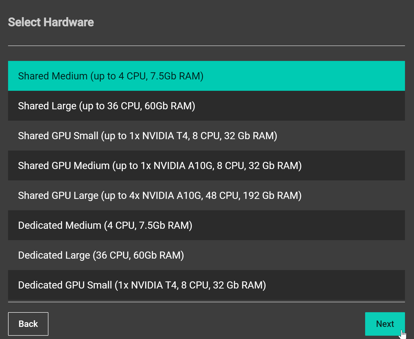 A screenshot of the Notebooks Hub new server steps