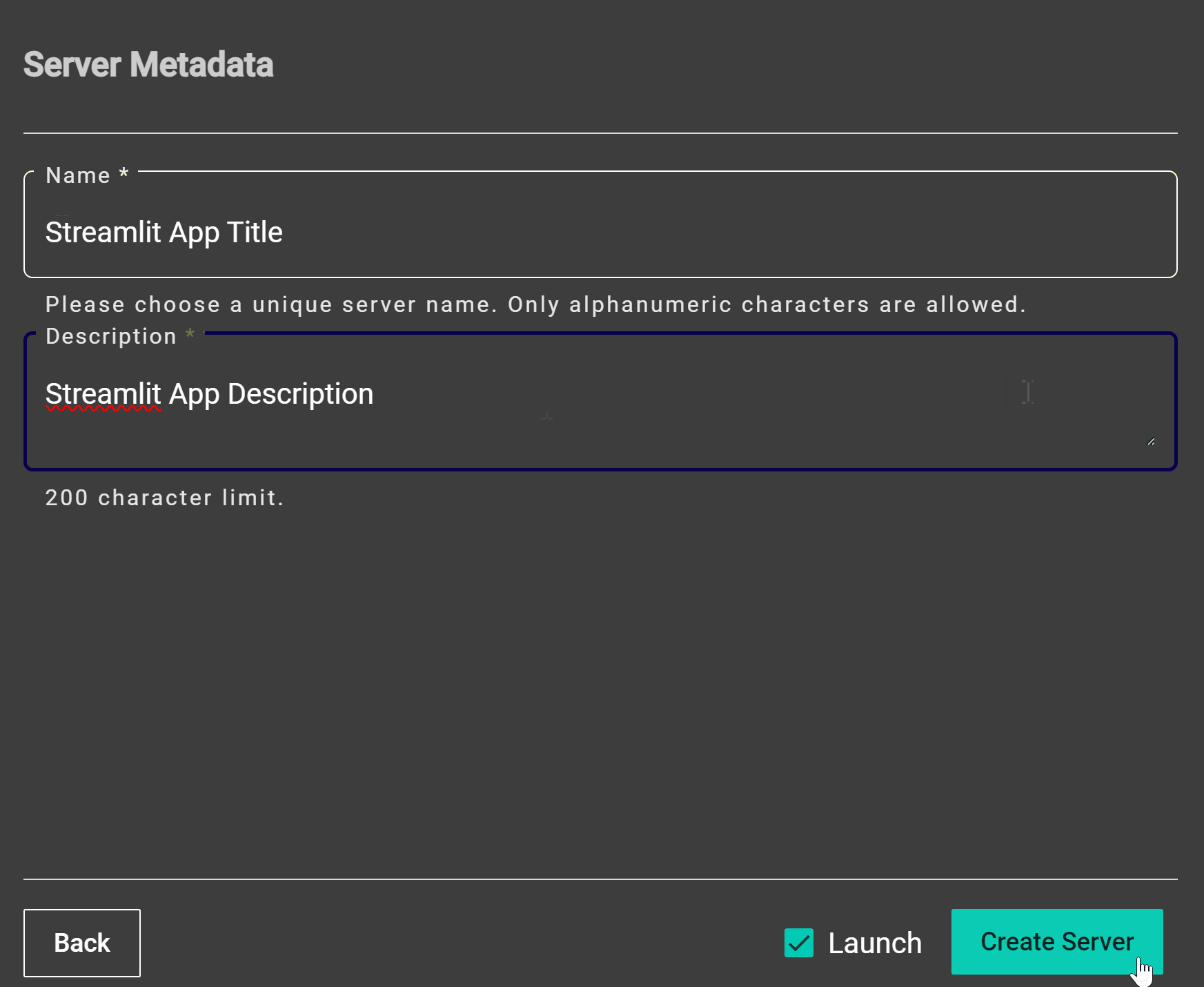 A screenshot of Notebooks Hub workflow to launch Streamlit app