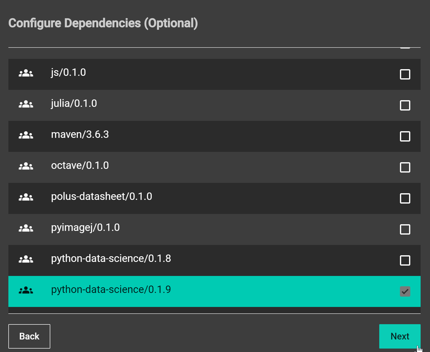 A screenshot of the Notebooks Hub new server steps