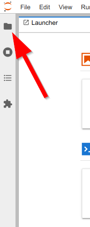 Arrow pointing to the file browser in the upper left sidebar