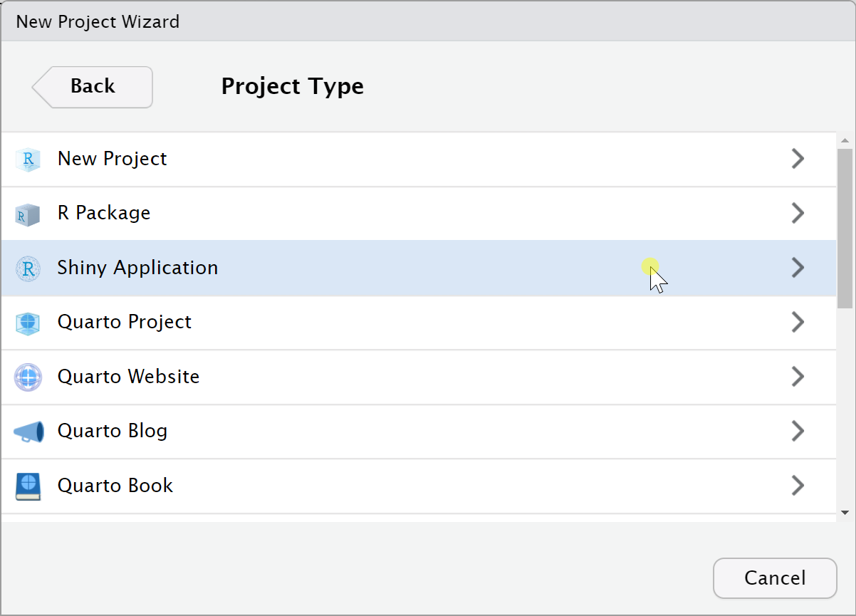 A Screenshot of the RStudio New Project Wizard