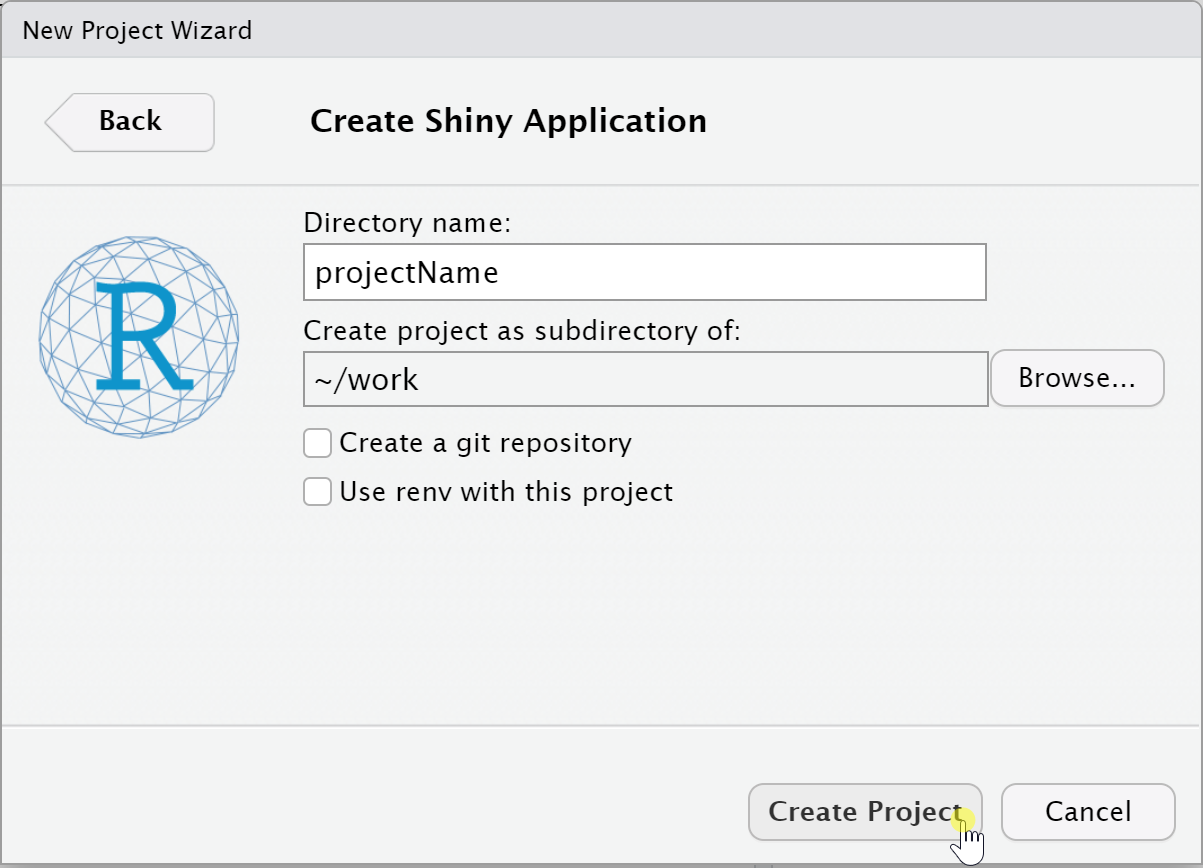 A Screenshot of the RStudio New Project Wizard