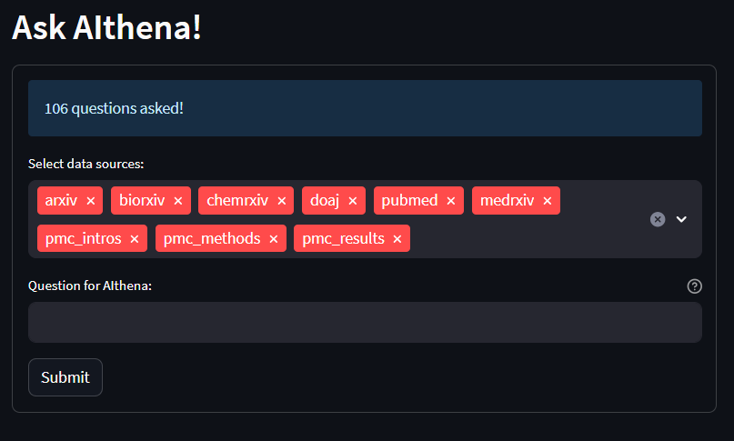 A screenshot of the Streamlit Ask Athena App