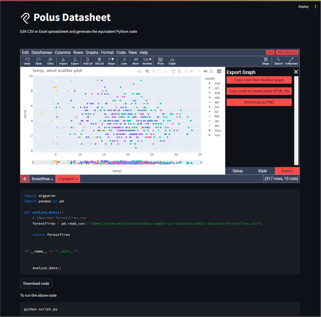 A screenshot of the Streamlit Polus Datasheet App