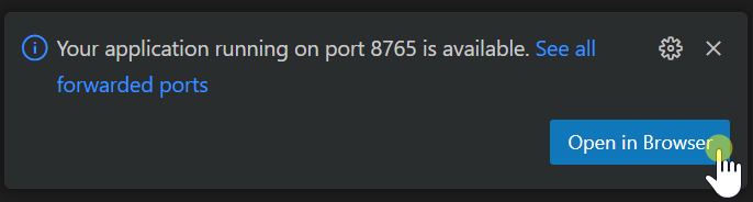 A screenshot of the port forwarding notification