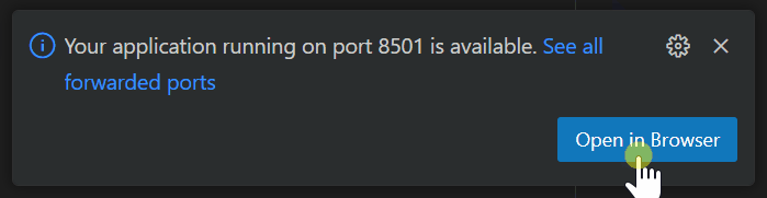 A screenshot of the port forwarding notification