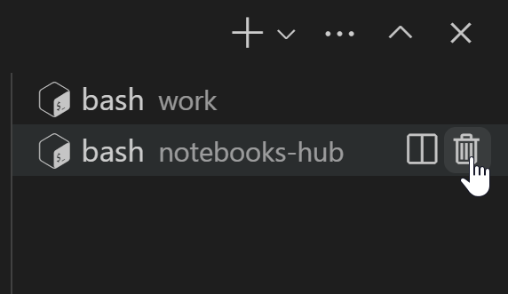 A screenshot of multiple terminals listed in panel in VS Code